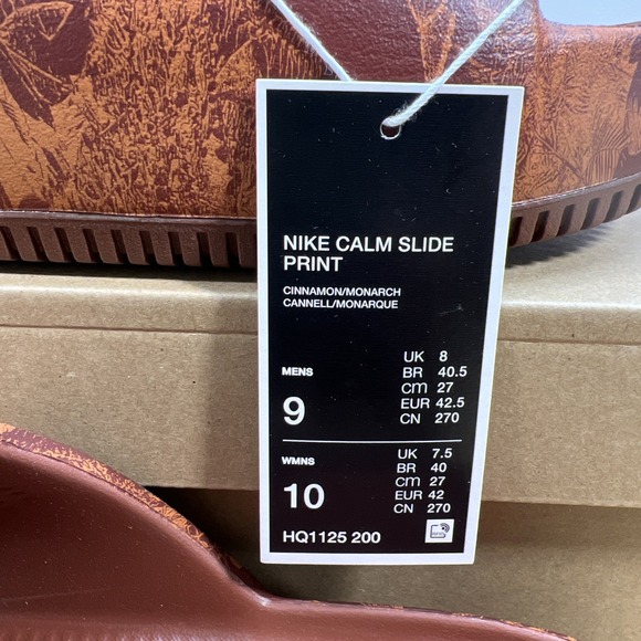 Nike Calm Slide Print Cinnamon Monarch‎ Slides  Men's 9 HQ1125-200 NEW - Picture 3 of 8